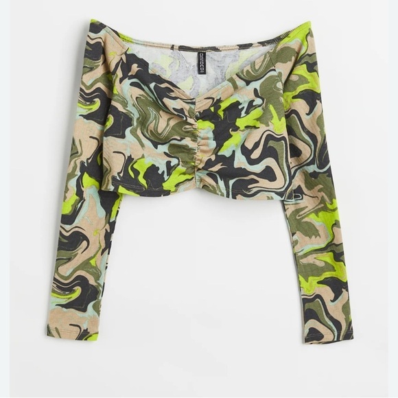 H & M Ribbed Off The Shoulder Crop Top - Picture 3 of 5